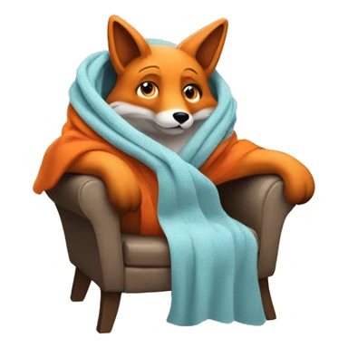 the fox sits in a chair, chilly wrapped in a blanket sticker