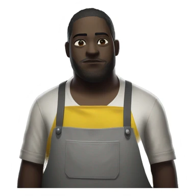 Dead by daylight cannibale beside a chest waiting with His chainsaw in His yellow Rubber apron , white skin and a Grey Shirt under the apron, without hat and He is fat sticker