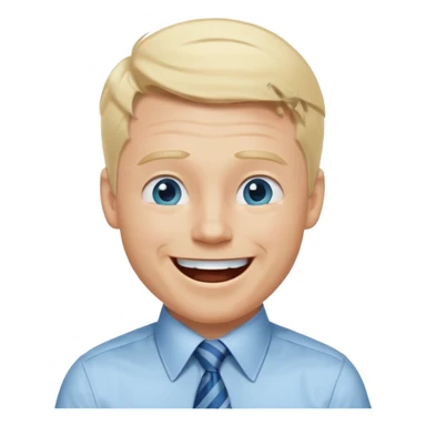 A guy with blonde hair and blue eyes that looks masculine. make him wear a shirt with a tie. he is danish. He is laughing extremely hard sticker