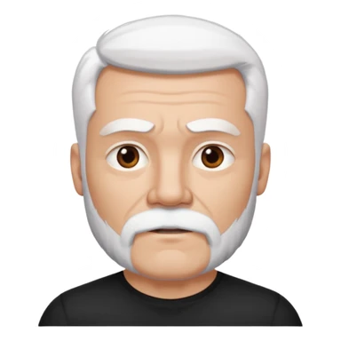 White haired muscled adult man with a black t-shirt. He has white beard with a short goatee. Dark brown eyes and some wrinkles. sticker