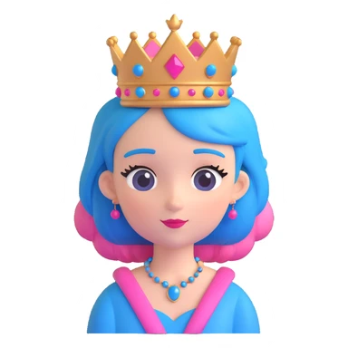 cute queen with pink and blue hair and a queen crown sticker