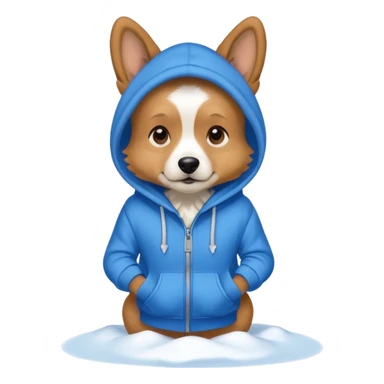 Dog wearing a blue hoodie on a snowy morning  sticker