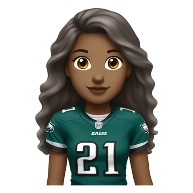 girl with brown hair, brown eyes, fair skin. silver earrings, long hair. wearing Philidelphia Eagles gear sticker