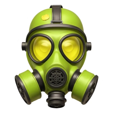 3D render of Gas Mask, toxic waste aesthetic, neon green bubbling liquid, caution yellow metal, industrial warning texture, Apple emoji style, isolated on white background --v 6.0 sticker