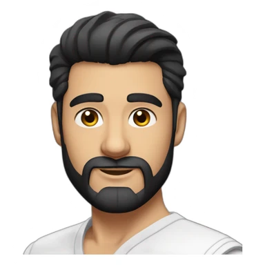 close up of white skin indian in plain white shirt with sleeve up and quiff black hair style and beard sticker