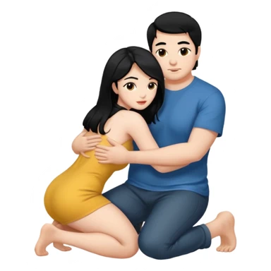 Девушка с большими симками голая на калениях, а заде голый мужчина с членом, лицом перед, держит её большую жопу. белое тело, волосы черные, только они дваем голые sticker