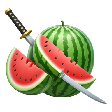 katana cuts a watermelon in half sticker