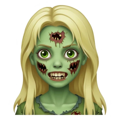 girl zombie with blonde long hair with teeth green skin and with no angry face sticker