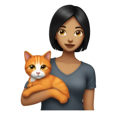 Girl with black hair holding orange cat  sticker