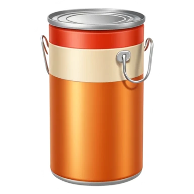 metallic soup can, upright, closed, warm-toned minimalist label (red, orange, beige, cream), no text, metal lid with pull-tab, label with simple bowl or spoon icon, 3D clean style, transparent background sticker