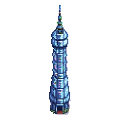 Shanghai Tower, pixel art style, retro video game look, bright colors sticker