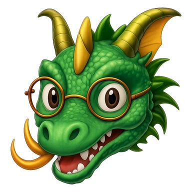 Add small round glasses to the old dragon for a wise look in emoji style with no background. sticker