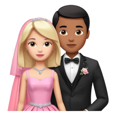 pretty light blonde girl barbie wedding to boy nerd with short black hair and dark tan skin on the cheek sticker