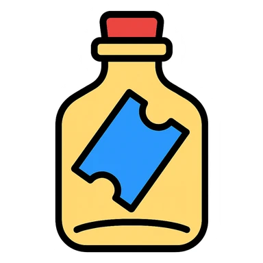 blue ticket inside a bottle clean and modern color outline icon style sticker