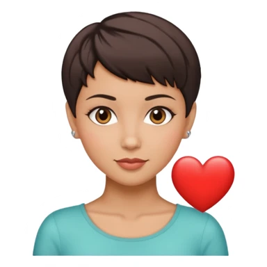 woman pixie cut dark brown hair, hispanic, brown oval eyes, heart shaped face sticker