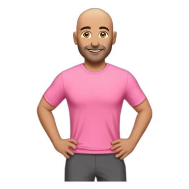 Bald Lebanese agile coach with posture and pink tshirt sticker