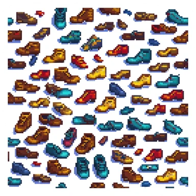 a messy stack of shoes in pixel art style sticker