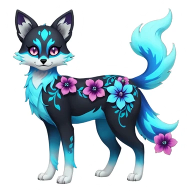 Multicolored gloomy glowing bioluminescent dark edgy gothic spooky cool badass pretty cool elegant realistic floral exotic Falvie-Fionbri-fursona, full body sticker