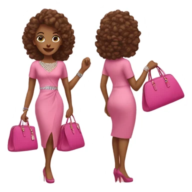 Brown woman dressed in pink with diamonds and a pink purse sticker