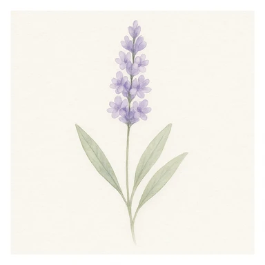 Make the lavender sprig more detailed, with delicate petals and realistic leaves, while keeping the soft background and gentle, minimal look in a watercolor art style. sticker