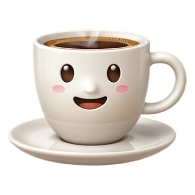 A 3D cartoon coffee cup filled with hot coffee, no saucer underneath, light steam rising, smooth glossy ceramic texture, warm natural lighting, Memoji-style rendering with soft shadows. sticker