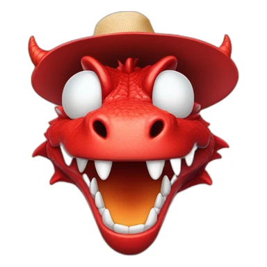 Crazy funny red dragon head with human white teeth and beautiful smile wearing glasses and hat sticker