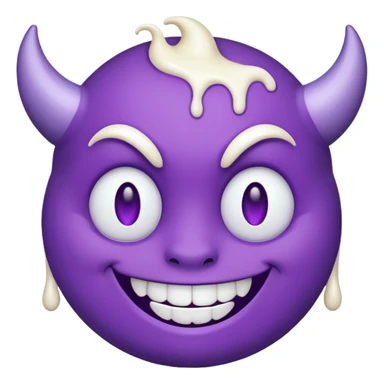 Purple smiling Devilish emoji with white cream sprayed across it’s face sticker
