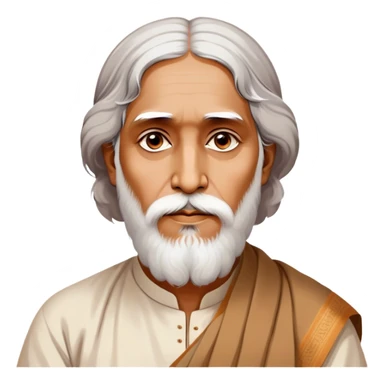 Rabindranath Tagore – Cinematic Realistic Portrait of Rabindranath Tagore, depicted with thoughtful, soulful eyes and gentle features, dressed in traditional Bengali attire with subtle artistic motifs, bathed in warm, soft lighting that evokes his poetic genius and timeless wisdom. sticker