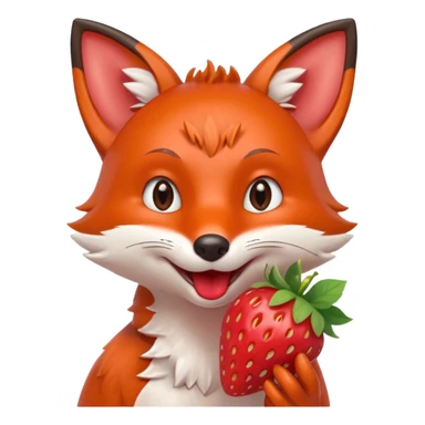 cute fox eating a strawberry portrait, head and shoulders only, holding a fresh strawberry near mouth, happy expression, juicy red berry details, 3D cartoon, mobile game icon style, clean background, no text, no watermark
 sticker