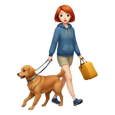 A girl with super short red hair walking a golden retriever sticker
