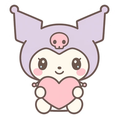 Kuromi character holding a heart, kawaii style, no background sticker