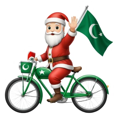 Santa riding on a bike waving a pakistan flag sticker