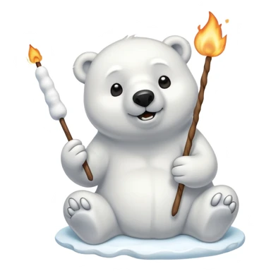 polar bear by a campfire roasting a marshmallow on a stick sticker