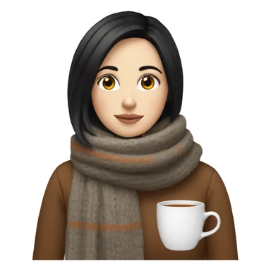 White girl black hair in a sweater and scarf sipping tea  sticker