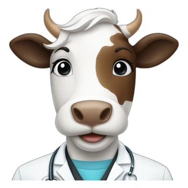 A beautiful veterinary doctor smiling standing with smiling beautiful cow sticker