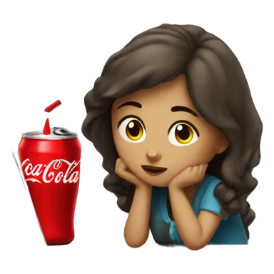 tired girl with laptop drinking coca-cola sticker