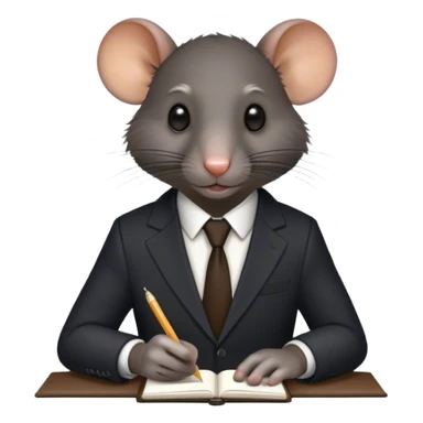 a black rat in a suit taking notes in a small notebook sticker