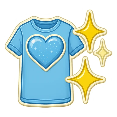 Edit the light blue t-shirt emoji in the exact style of the provided reference images. Place the sparkles outside the t-shirt, not on it. Keep the background transparent. sticker