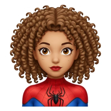 Lightskin girl with curly hair, eyebrow piercing in left side, wearing a spider man costume sticker