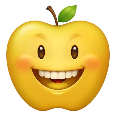 simple yellow emoji character with a big smile and shining gold teeth, Apple emoji style sticker