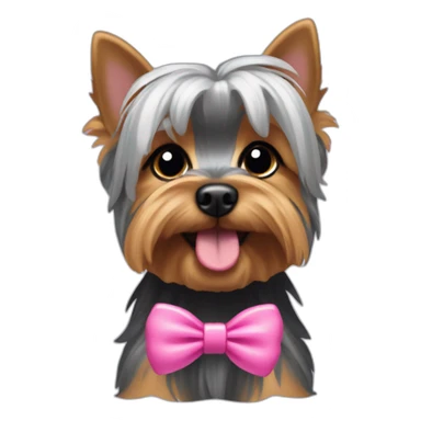 yorkshire terrier with grey hair with the tongue and two little pink hairbow on the head sticker