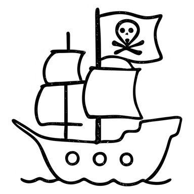 hand drawn outlined pirate ship icon sticker
