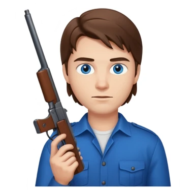 guy w medium long brown hair and blue eyes shooting himself sticker