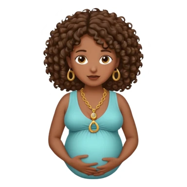 Very dark brown skin woman, pregnant with curly brown hair, head neck and abdomen only sticker