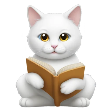 White cat reading book sticker