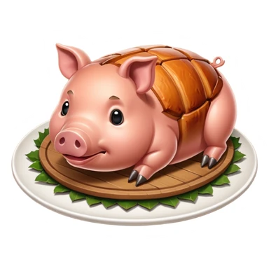 Create an emoji-style whole lechon. Crispy shiny roasted pig on a platter, festive and simple sticker