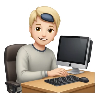smiling face at a computer keyboard, peaceful and focused sticker