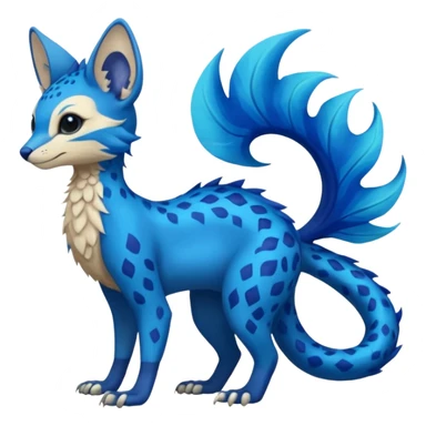 Feral Rare Fantasy vibrant tropical cobalt-blue and cyan Vernid-Trico-species-creature by LiLaiRa, random markings, tufted tail, tufted ears, full body sticker