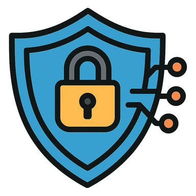 shield with a lock and subtle digital circuit lines, clean lines, professional, for an information and cybersecurity expert sticker