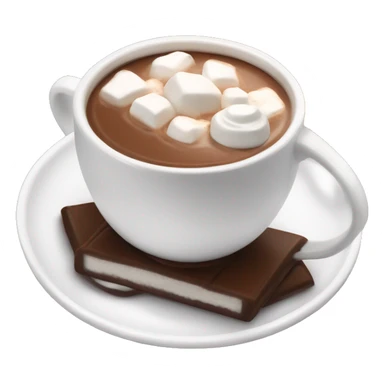 Hot chocolate in white cup with souser and marshmallow cream burned sticker